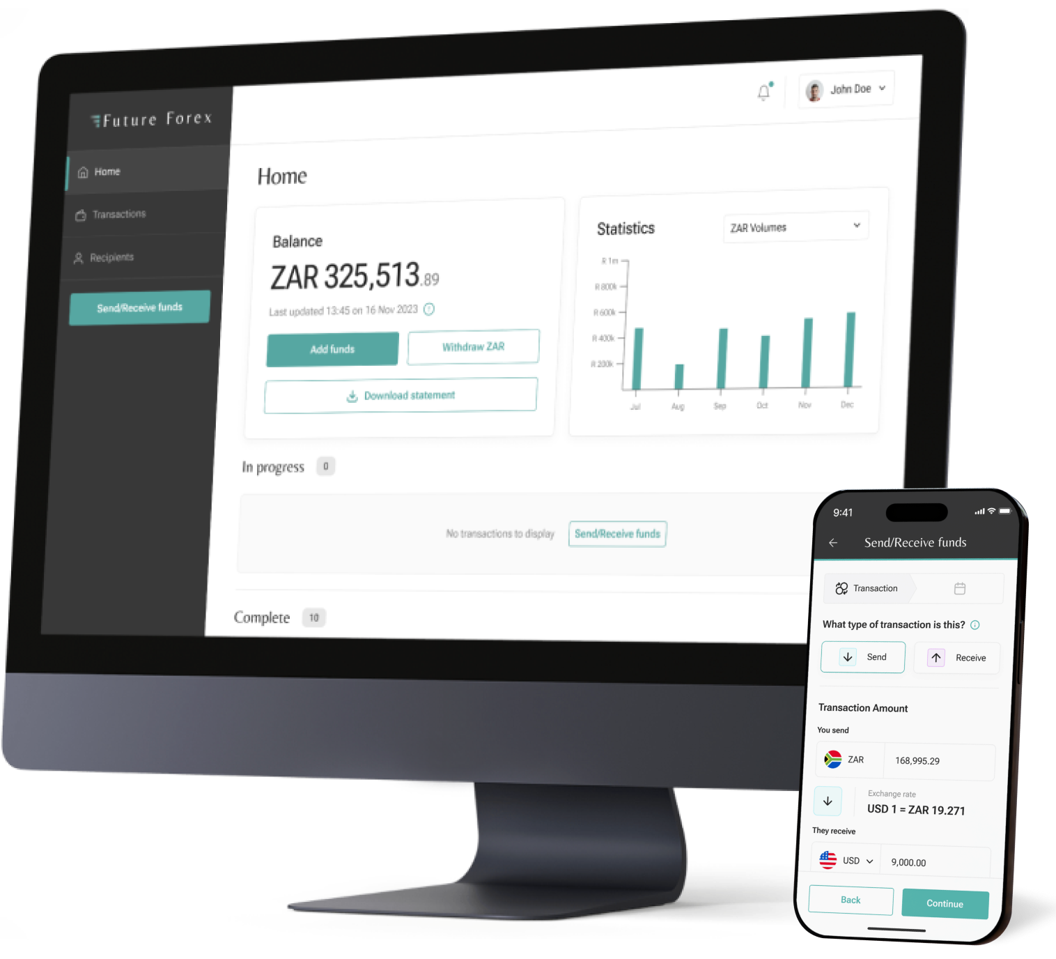 Image depicting a desktop computer and a mobile phone displaying data and graphs